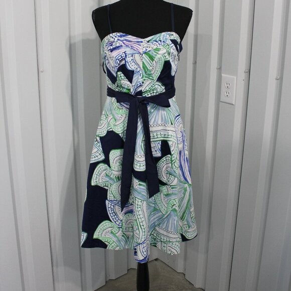 Moulinette Souers Womens Donau Convertible Strap Cotton Blue Green Dress Size 4 - Picture 1 of 10